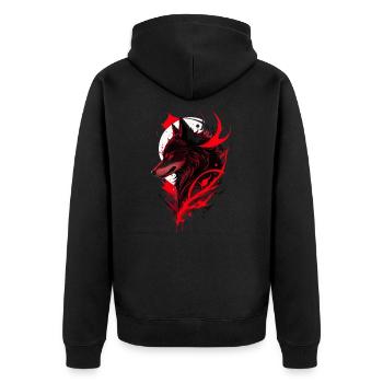 Red and Black Wolf Head at the moon - Unisex Premium Organic Zip Hoodie - black - Back - Nico (187cm)