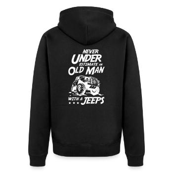 Ne sous-estimez jamais un vieil homme avec des jeeps - Veste à capuche bio Premium Unisexe - noir - Dos - Nico (187cm)