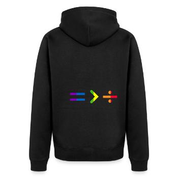 Equality Greater Than Division - Unisex Premium Bio Zip Hoodie - Schwarz - Hinten - Nico (187cm)