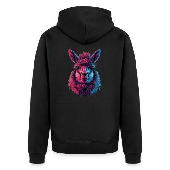 Funny Llama Alpaca - Unisex Premium Organic Zip Hoodie - black - Back - Nico (187cm)