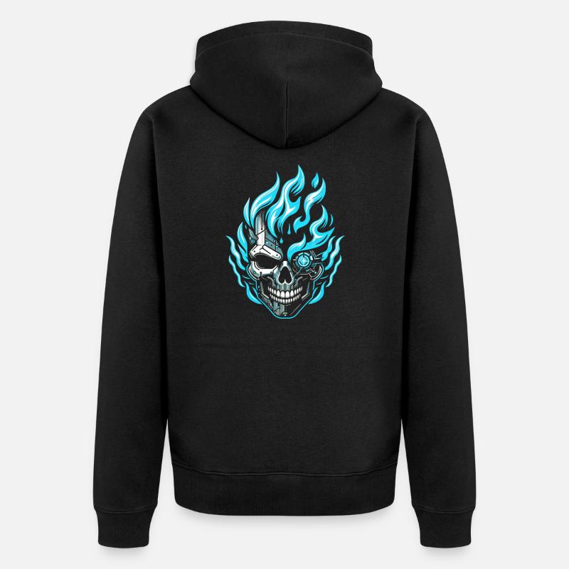 Cyberpunk Flammenschädel - Unisex Premium Bio Zip Hoodie - Schwarz