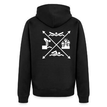 schwimmen - Unisex Premium Bio Zip Hoodie - Schwarz - Hinten - Nico (187cm)