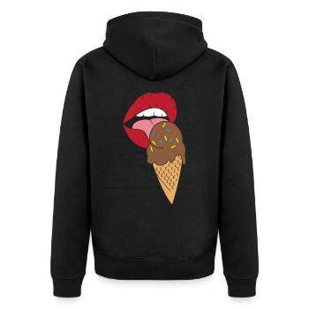 Rote Lippen die Eis schlecken Eiscreme - Unisex Premium Bio Zip Hoodie - Schwarz - Hinten - Nico (187cm)
