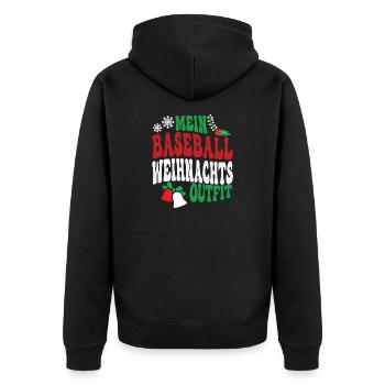 Baseball Weihnachten Outfit Baseballspieler XMAS - Unisex Premium Bio Zip Hoodie - Schwarz - Hinten - Nico (187cm)