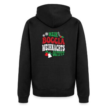 Boccia Weihnachten Outfit Bocciaspieler XMAS - Unisex Premium Bio Zip Hoodie - Schwarz - Hinten - Nico (187cm)