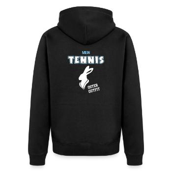 Tennis Oster Outfit Ostergeschenk Tennisspieler - Unisex Premium Bio Zip Hoodie - Schwarz - Hinten - Nico (187cm)