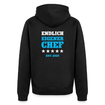 Endlich Eigener Chef 2025 Selbstständig Machen - Unisex Premium Bio Zip Hoodie - Schwarz - Hinten - Nico (187cm)