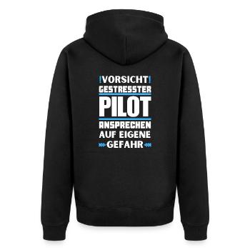 Gestresster Pilot nicht ansprechen! - Unisex Premium Bio Zip Hoodie - Schwarz - Hinten - Nico (187cm)