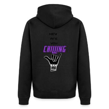 CHILLING-T-SHiRT - Unisex Premium Bio Zip Hoodie - Schwarz - Hinten - Nico (187cm)