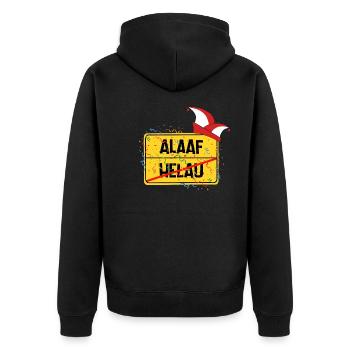 Ortsschild Köln Alaaf - Unisex Premium Bio Zip Hoodie - Schwarz - Hinten - Nico (187cm)