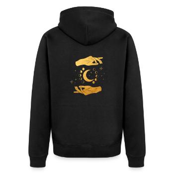 Moon phases with golden hands, spiritual, magical - Unisex Premium Organic Zip Hoodie - black - Back - Nico (187cm)