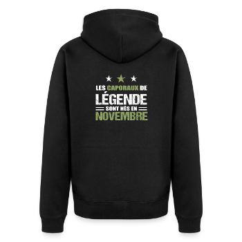 Caporal cadeau anniversaire novembre militaire - Veste à capuche bio Premium Unisexe - noir - Dos - Nico (187cm)