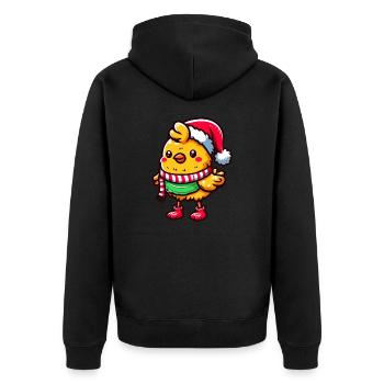 Winterküken: Süßes Huhn in festlicher Weihnachtsmü - Unisex Premium Bio Zip Hoodie - Schwarz - Hinten - Nico (187cm)