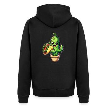 Kawaii Cactus Takko Fast Food Comic - Unisex Premium Organic Zip Hoodie - black - Back - Nico (187cm)