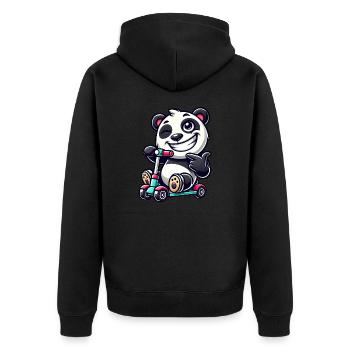 Panda Roller Scooter Cartoon Cool - Unisex Premium Bio Zip Hoodie - Schwarz - Hinten - Nico (187cm)