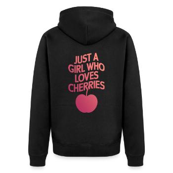 Kirsche Kirschen Früchte Essen - Unisex Premium Bio Zip Hoodie - Schwarz - Hinten - Nico (187cm)