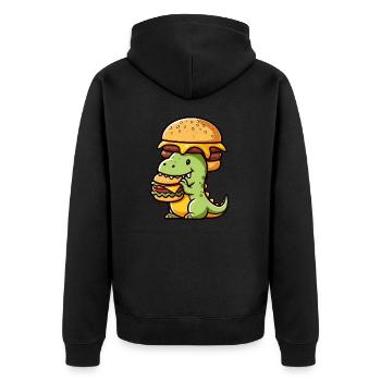 Bizarre Dino T-Rex Hamburger Fast Food - Unisex Premium Organic Zip Hoodie - black - Back - Nico (187cm)