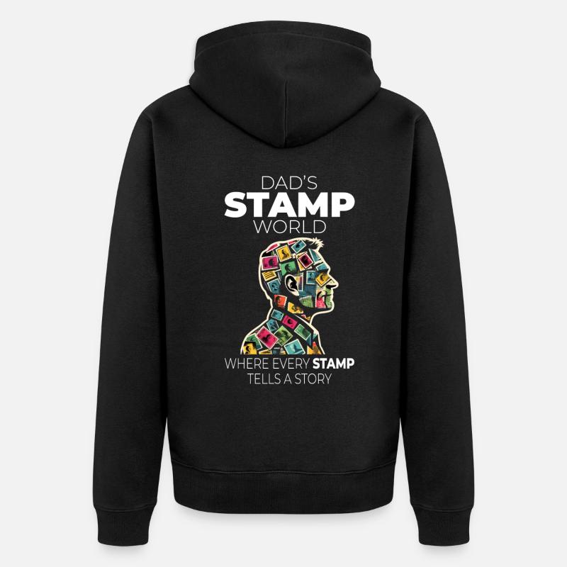 Timbres-poste d’époque Collectionneur de papa - Veste à capuche bio Premium Unisexe - noir