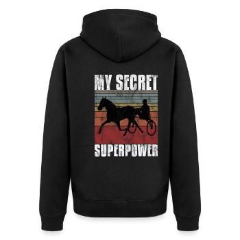 My Secret Superpower Trabrennen Trabreiter Sulky - Unisex Premium Bio Zip Hoodie - Schwarz - Hinten - Nico (187cm)