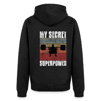 Bodybuilding Superpower Bodybuilder Fitness Retro - Unisex Premium Bio Zip Hoodie - Schwarz - Hinten - Nico (187cm)