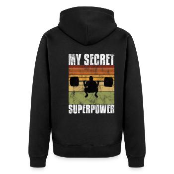 Bodybuilding Superpower Bodybuilder Fitness Retro - Unisex Premium Bio Zip Hoodie - Schwarz - Hinten - Nico (187cm)