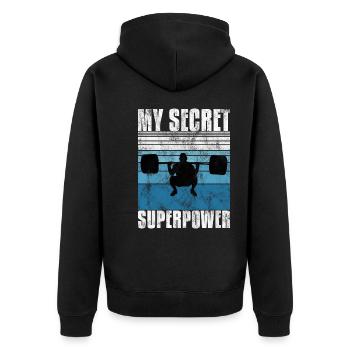 Bodybuilding Superpower Bodybuilder Fitness Retro - Unisex Premium Bio Zip Hoodie - Schwarz - Hinten - Nico (187cm)