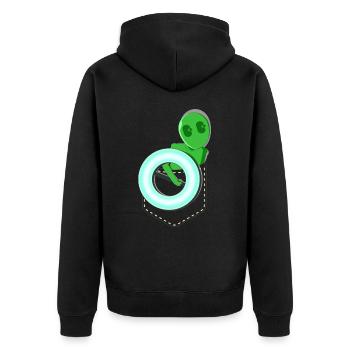 LICHT IN DER TASCHE - Unisex Premium Bio Zip Hoodie - Schwarz - Hinten - Nico (187cm)