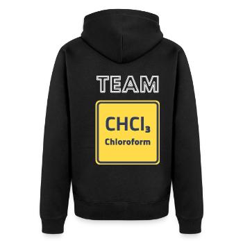 Ironie Horror Funny Chemiker Chemie Narkosemittel - Unisex Premium Bio Zip Hoodie - Schwarz - Hinten - Nico (187cm)