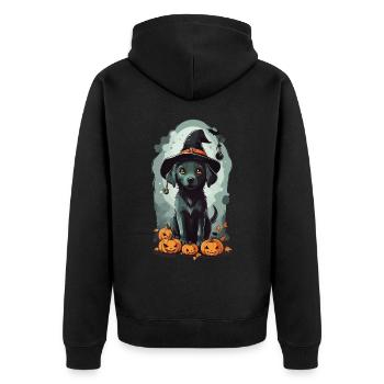 Niedlicher Halloween Hexen Hund Design - Unisex Premium Bio Zip Hoodie - Schwarz - Hinten - Nico (187cm)