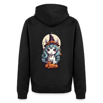 Magisches Hexen Pony süßes Halloween Design - Unisex Premium Bio Zip Hoodie - Schwarz - Hinten - Nico (187cm)
