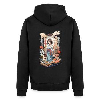 Manga Style Sushi Anime Food Culture Kanji Personnages - Veste à capuche bio Premium Unisexe - noir - Dos - Nico (187cm)