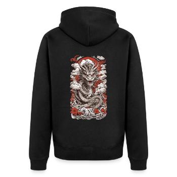 Ukiyo-E Drache: Retro Japanischer Streetwear - Unisex Premium Bio Zip Hoodie - Schwarz - Hinten - Nico (187cm)