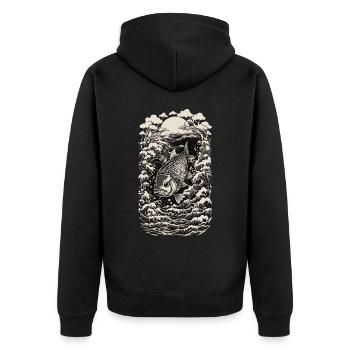 Karpfen & Wellen Ukiyo-E Kunst Fischer Design - Unisex Premium Bio Zip Hoodie - Schwarz - Hinten - Nico (187cm)
