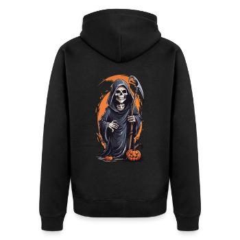 Kleiner Halloween Sensenmann lustiger Oktober - Unisex Premium Bio Zip Hoodie - Schwarz - Hinten - Nico (187cm)