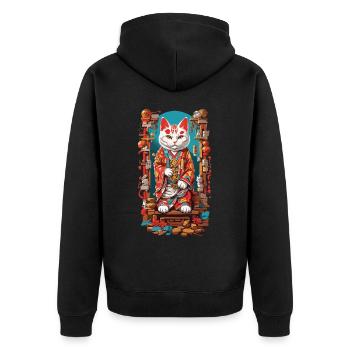 Esthétique Japon chat porte-bonheur chat Design - Veste à capuche bio Premium Unisexe - noir - Dos - Nico (187cm)