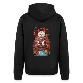 Chat porte-bonheur Vintage Japon chats Art Style - Veste à capuche bio Premium Unisexe - noir - Dos - Nico (187cm)