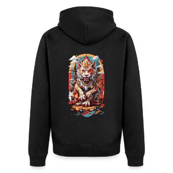 Japanischer Yokai Löwe Anime Tokiyo Retro Stil - Unisex Premium Bio Zip Hoodie - Schwarz - Hinten - Nico (187cm)