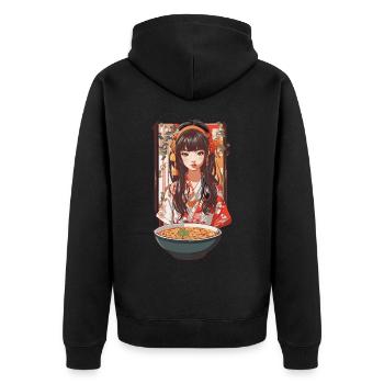 Ramen Ästhetik Retro Nudelsuppen Streetwear Design - Unisex Premium Bio Zip Hoodie - Schwarz - Hinten - Nico (187cm)