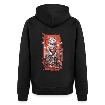 Vintage Katze Japanische Katzenkunst Retro Design - Unisex Premium Bio Zip Hoodie - Schwarz - Hinten - Nico (187cm)