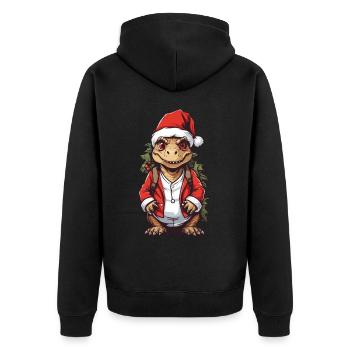 Dinosaurier an Weihnachten Weihnachtsmann Dino - Unisex Premium Bio Zip Hoodie - Schwarz - Hinten - Nico (187cm)