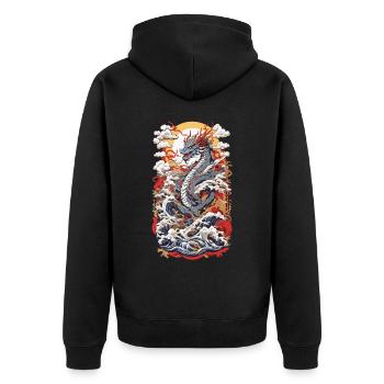 Ukiyo-E Stil Asiatischer Drache Retro Design - Unisex Premium Bio Zip Hoodie - Schwarz - Hinten - Nico (187cm)