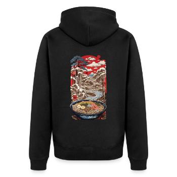 Vintage Ramen Ukiyo-E Streetwear Kunst Design - Unisex Premium Bio Zip Hoodie - Schwarz - Hinten - Nico (187cm)