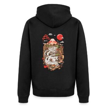Aesthetic Popart Retro Sushi Ukiyo-E Streetwear - Unisex Premium Organic Zip Hoodie - black - Back - Nico (187cm)