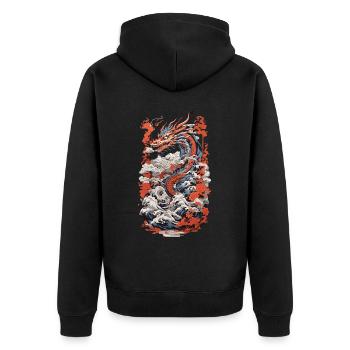 Dragon esthétique japonais Ukiyo-E Wave Design - Veste à capuche bio Premium Unisexe - noir - Dos - Nico (187cm)