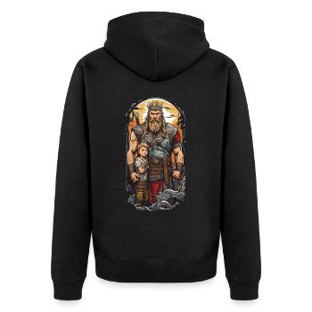 Wikinger Papa und Sohn Krieger Familie Vatertag - Unisex Premium Bio Zip Hoodie - Schwarz - Hinten - Nico (187cm)