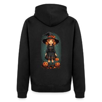 Halloween Witch Vintage Pumpkin Retro Fall Design - Unisex Premium Organic Zip Hoodie - black - Back - Nico (187cm)