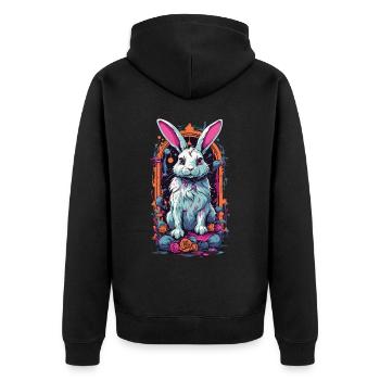Goth Okkult Magischer Hase Streetwear Design - Unisex Premium Bio Zip Hoodie - Schwarz - Hinten - Nico (187cm)