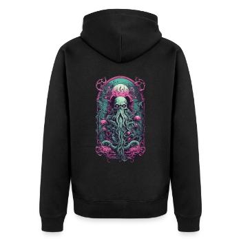 Okkultes Ghul Kraken Monster Halloween Design - Unisex Premium Bio Zip Hoodie - Schwarz - Hinten - Nico (187cm)