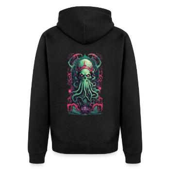Dämonen König Unterwelt Gothic Okkult Design - Unisex Premium Bio Zip Hoodie - Schwarz - Hinten - Nico (187cm)