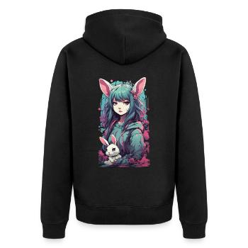 Gothic Kemonomimi Bunny Anime Streetwear - Unisex Premium Organic Zip Hoodie - black - Back - Nico (187cm)